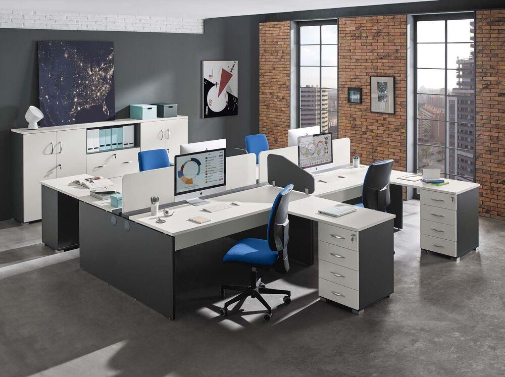 Bureau d'angle double avec meuble de rangement à tiroirs 