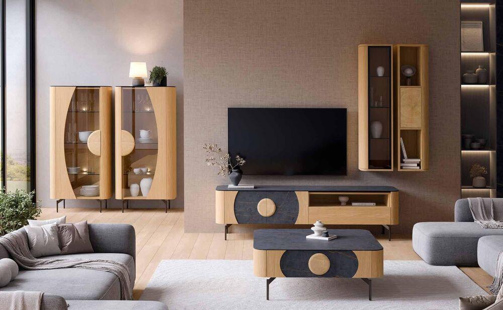 Table basse carrée en bois et céramique 2 tiroirs 