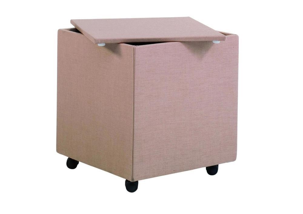 Pouf avec coffre de rangement sur roulettes 2