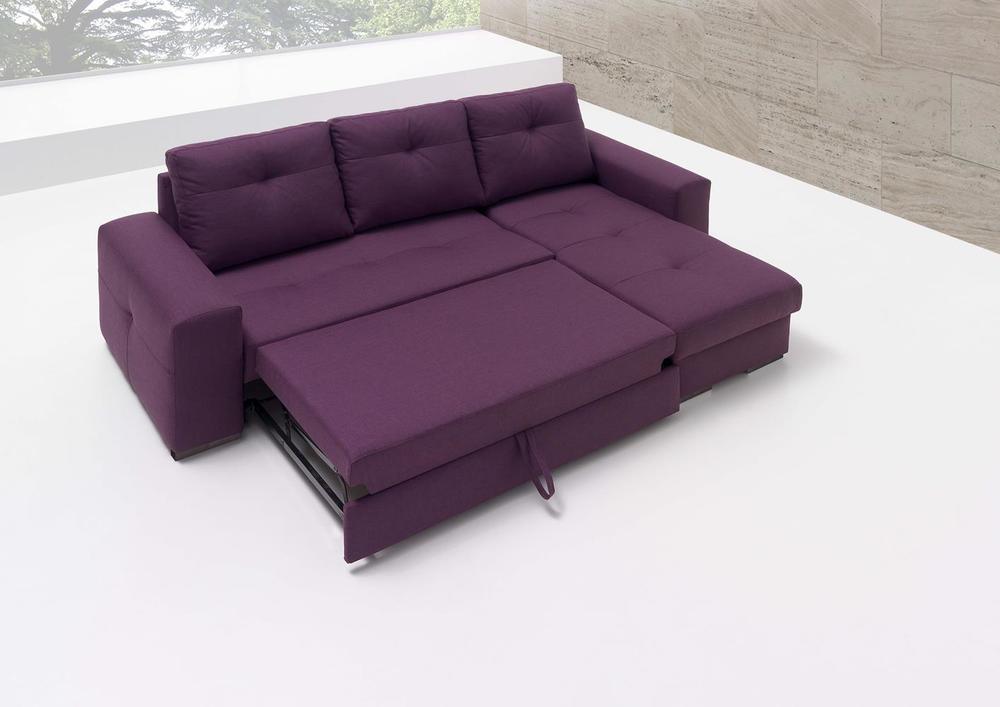 Canapé lit chaise longue en tissu violet 2