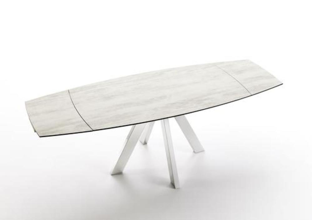 Grande table blanche avec allonges à pieds centraux 2