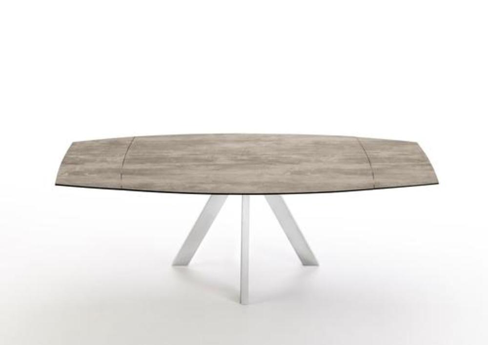 Grande table beige avec allonges à pieds centraux 2