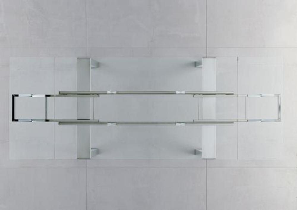 Table avec plateau transparent et pieds en pont 2