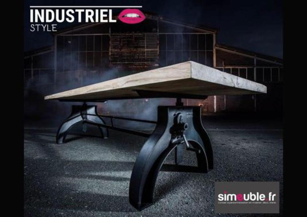 Table de salle à manger pied metal plateau bois réglable en hauteur 