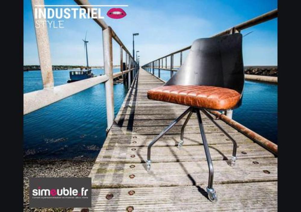 Chaise industrielle cuir style loft