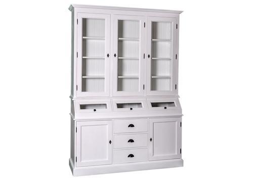 Vaisselier pin massif blanc  tiroirs, portes, coffre à couverts