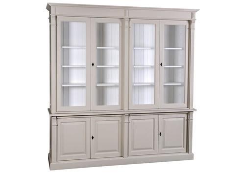 Bibliothèque en pin massif 4 portes vitrées beige