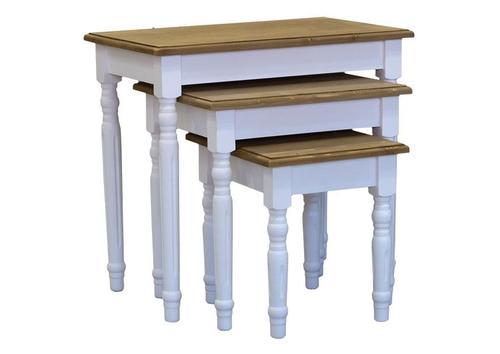 Table gigogne en pin massif bicolore blanc et naturel