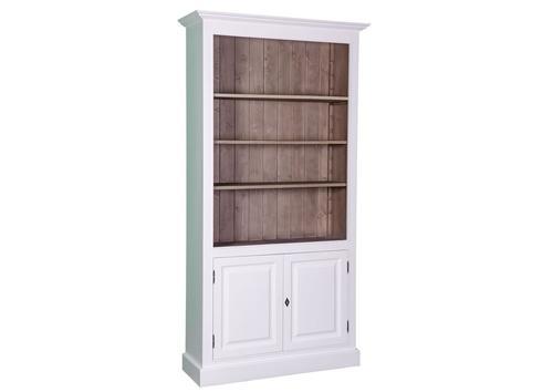 Bibliothèque ouverte en pin massif bicolore blanche et marron
