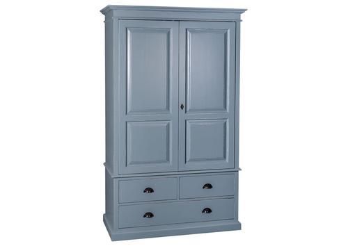 Armoire en pin massif bleu avec tiroir avec penderie