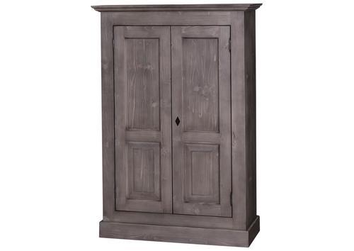 Armoire en pin massif avec étagère et portes battantes.