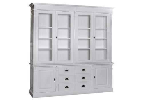 Bibliothèque en pin massif blanche avec portes vitrées