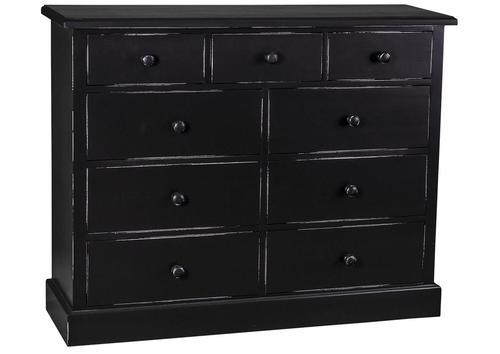 Commode en pin massif noir patinée blanche