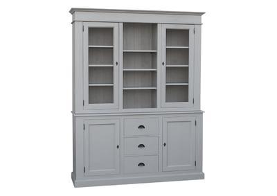 Vaisselier en pin massif gris avec portes et tiroirs