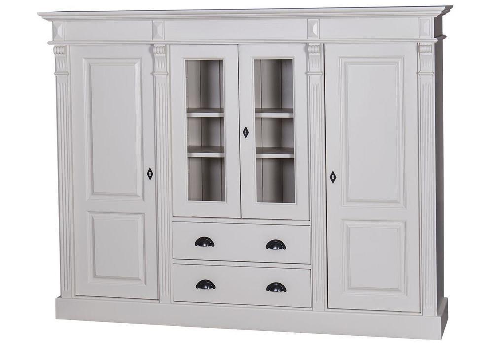 Bibliothèque en pin massif blanche avec portes et tiroirs 2