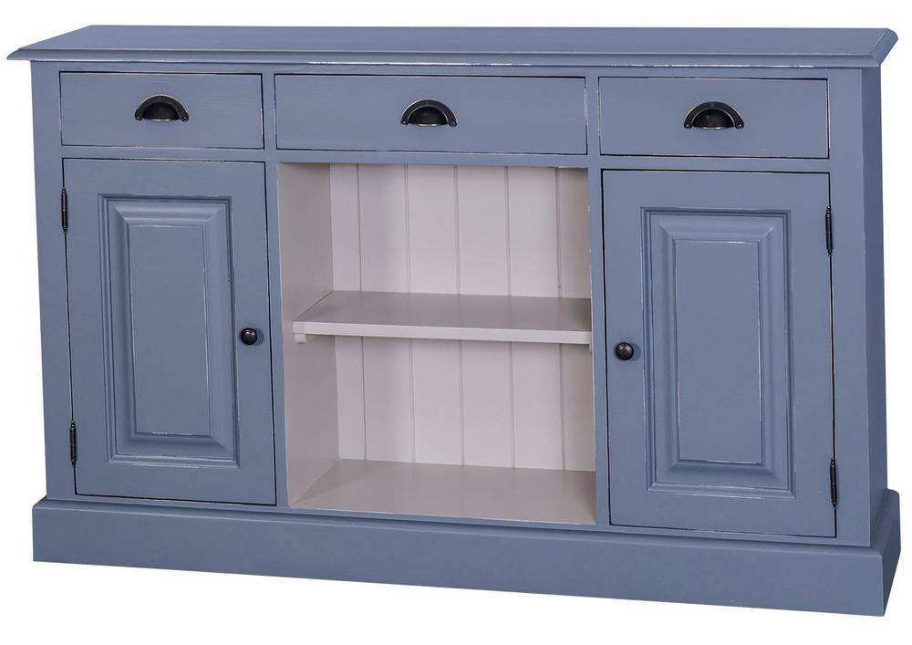 Meuble d'entrée en pin massif bleu avec portes et niche. 