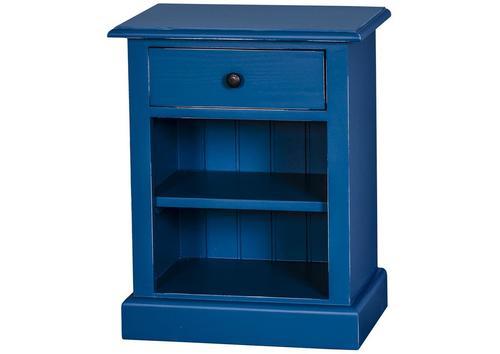 Chevet en pin massif bleu avec 1 tiroir et 1 niche.