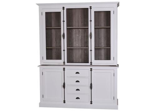 Bibliothèque en pin massif blanche avec portes et tiroirs