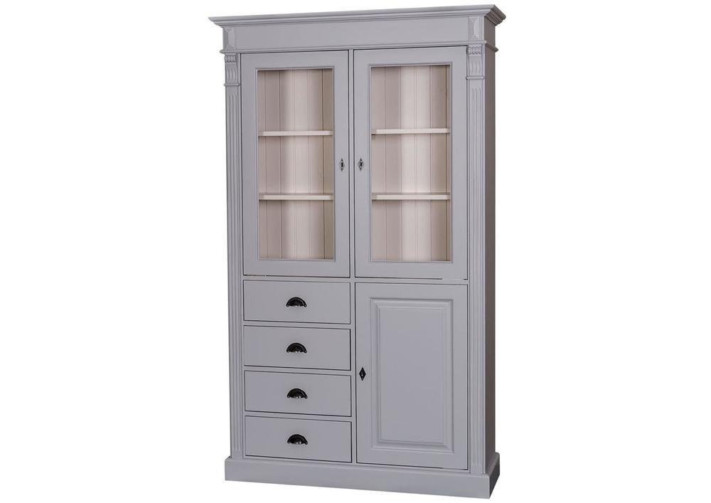 Bibliothèque en pin massif blanche avec portes et tiroirs 4