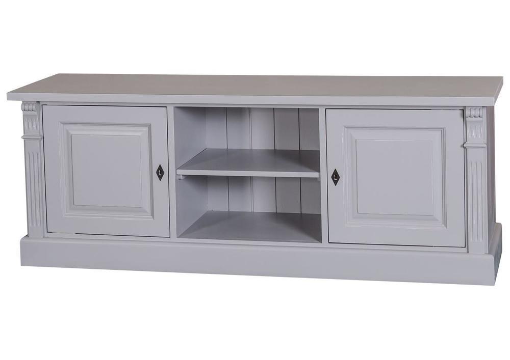 Meuble télé en pin massif gris 2 portes, 1 niche. 1