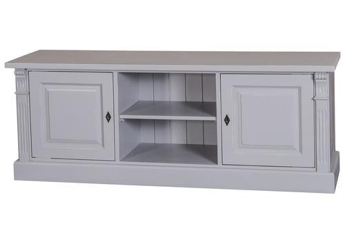 Meuble télé en pin massif gris 2 portes, 1 niche.