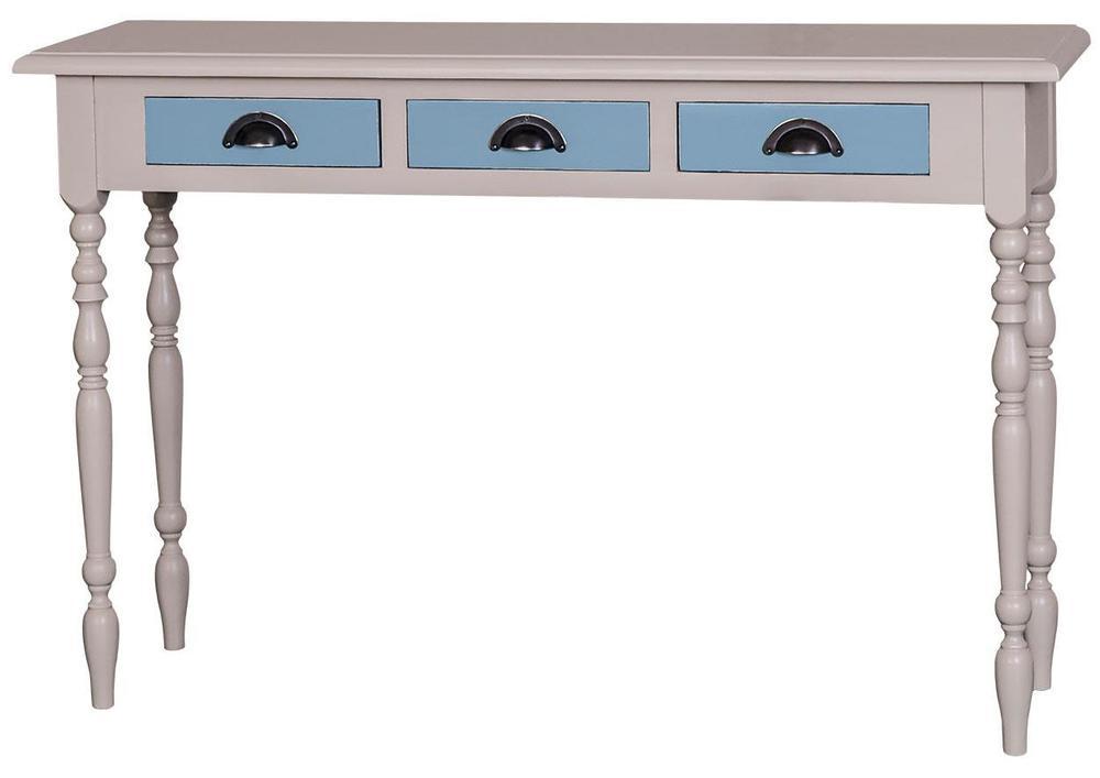 Console en pin massif blanc 3 tiroirs bleu