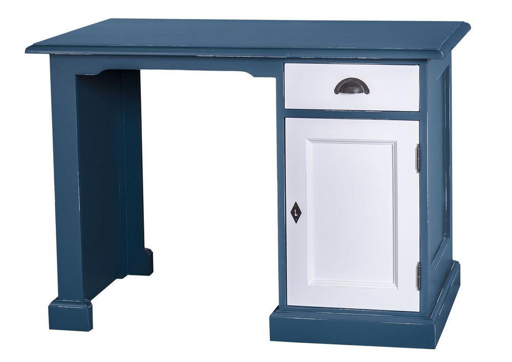 Bureau en pin massif bicolore blanc et bleu 1