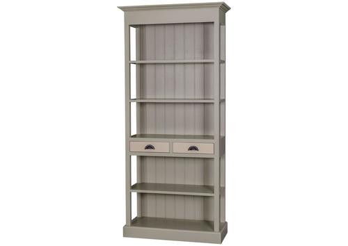 Bibliothèque ouverte en pin massif taupe avec 2 tiroirs