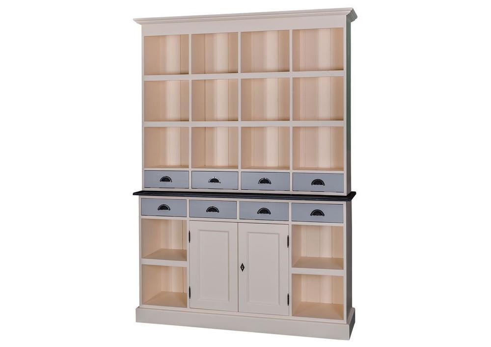 Bibliothèque ouverte en pin massif 6 tiroirs, 2 portes 1