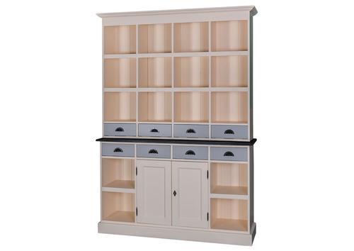 Bibliothèque ouverte en pin massif 6 tiroirs, 2 portes