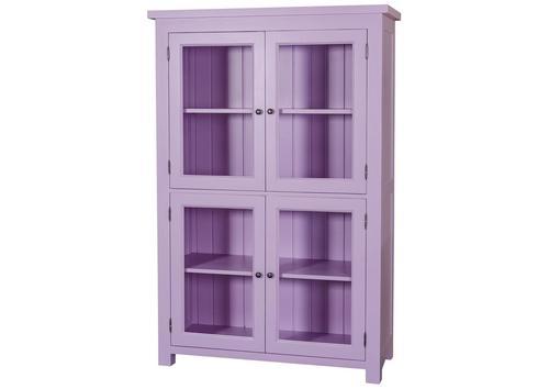Vitrine rose en pin massif 4 portes vitrées