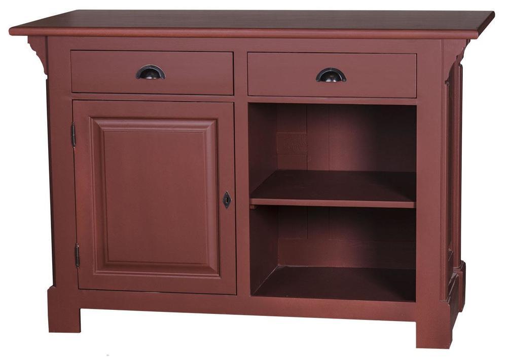 Bar en pin massif rouge avec porte et tiroirs 2