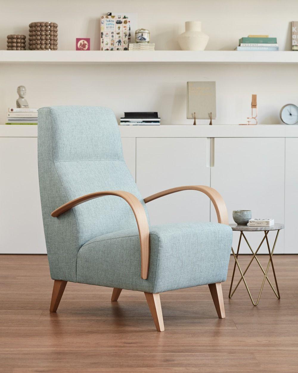 Fauteuil d'appoint haut de dossier avec accoudoirs bois 2