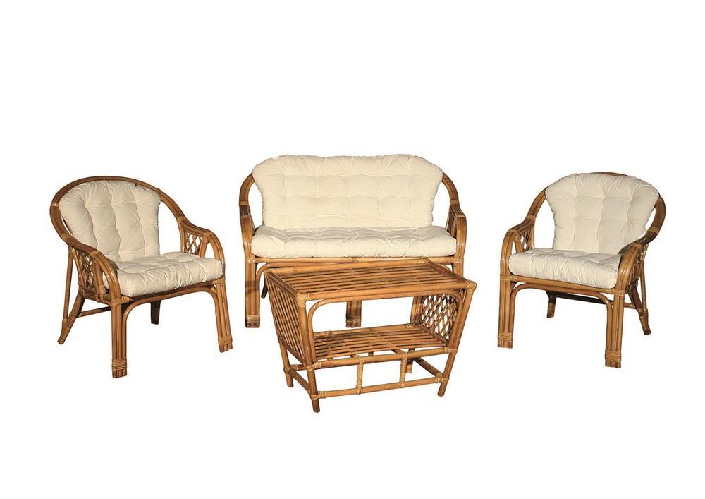 Canapé 2 places et fauteuil rotin assises beige