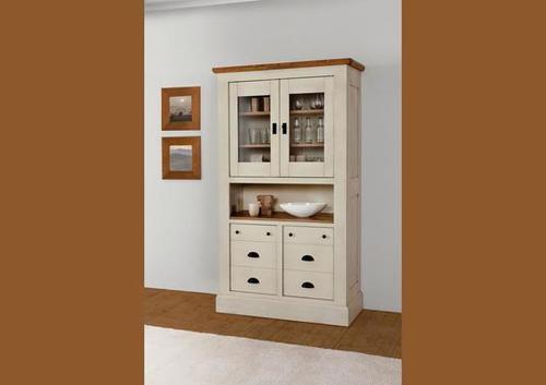 Vitrine 2 portes vitrées, 2 portes bois au style tiroirs et 1 niche