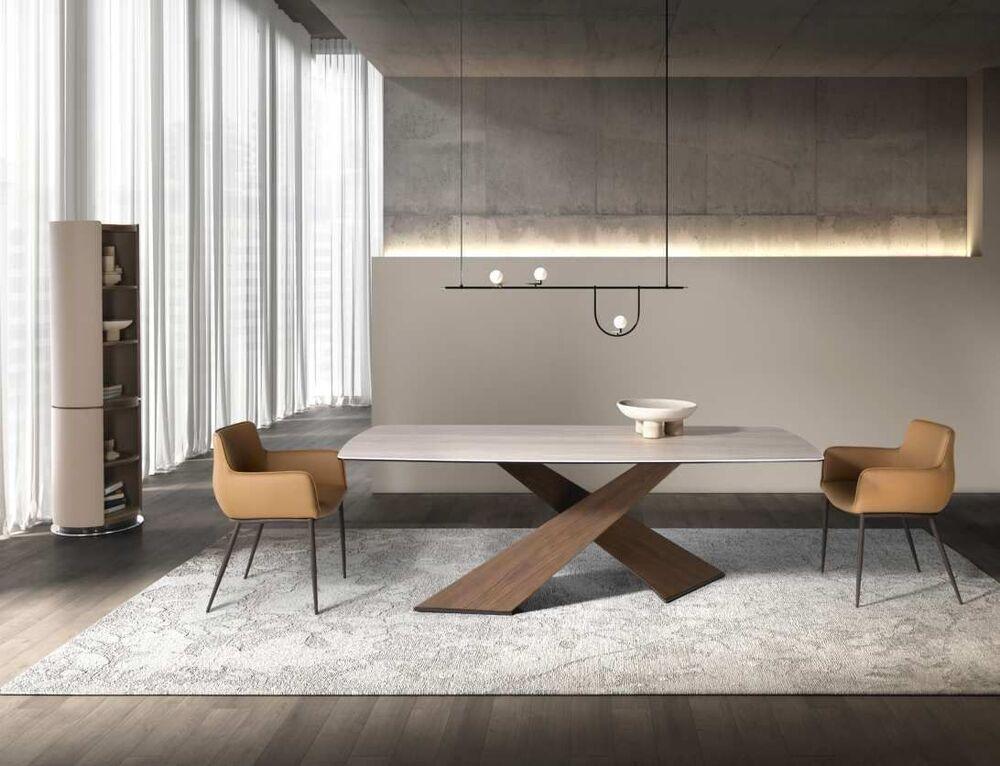 Table tonneau pied entrecroisé en noyer