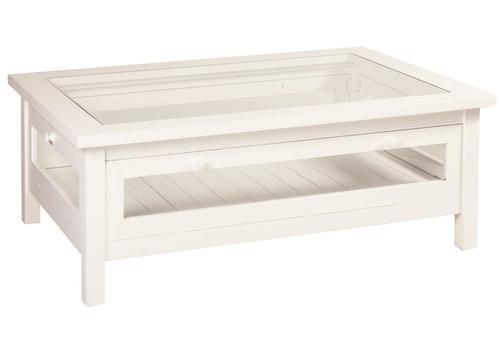 Table basse rectangulaire plateau verre et pin massif