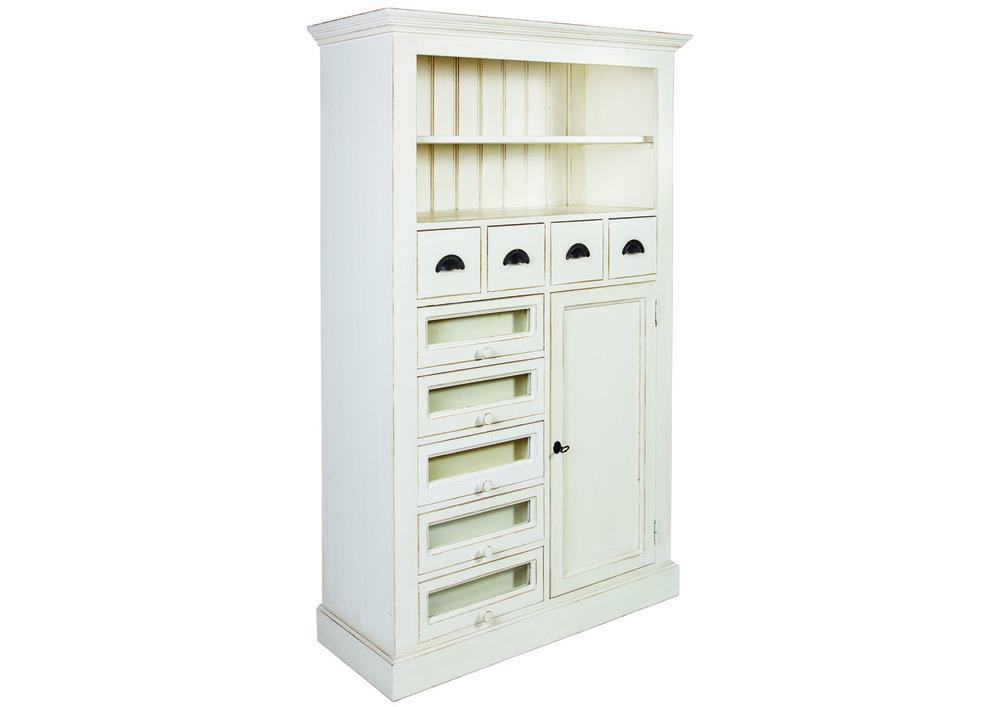 Meuble d'appui en pin massif blanc multiples rangements