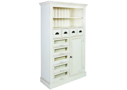 Meuble d'appui en pin massif blanc multiples rangements