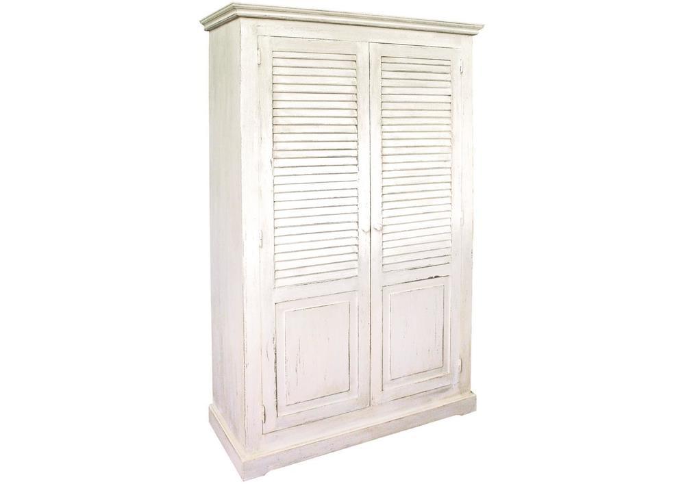 Armoire 2 portes persiennes patiné blanc