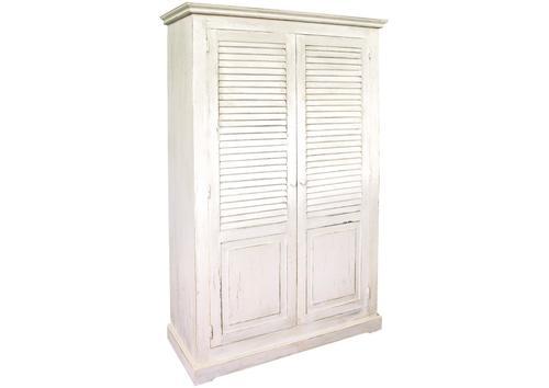 Armoire 2 portes persiennes patiné blanc
