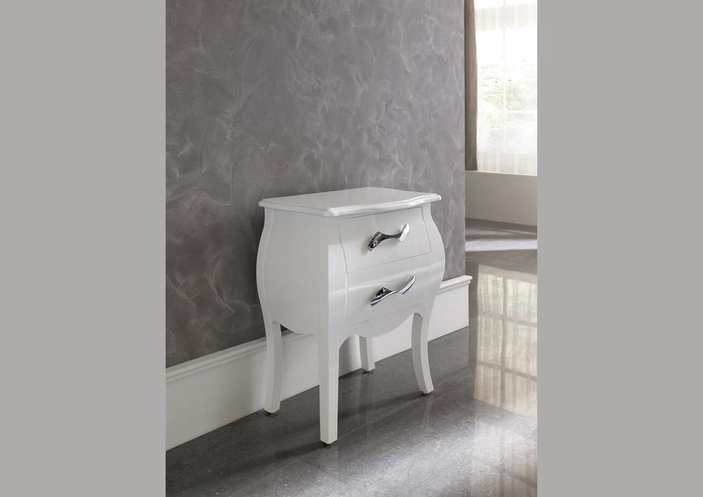 Chevet style baroque 2 tiroirs laqué blanc