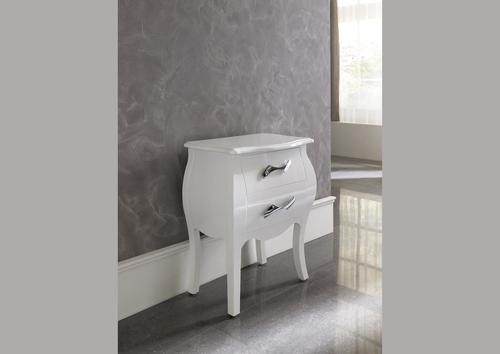 Chevet style baroque 2 tiroirs laqué blanc