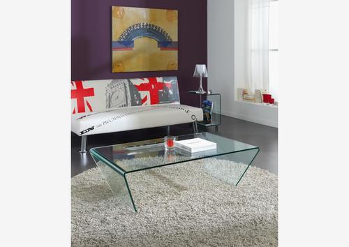 Table basse contemporaine en verre côtés inclinés