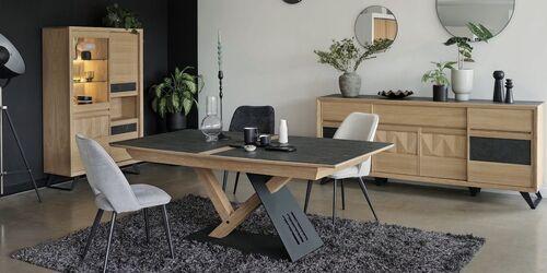 Table tonneau pied central sculptural
