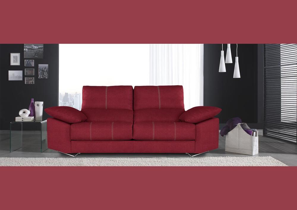 Elégant canapé 3 places tissu rouge pieds chromés
